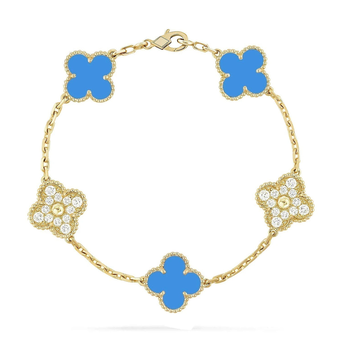 [Azure Tears]LUCKY CLOVER 5-MOTIV-ARMBAND – BLAUER ACHAT-KOLLEKTION