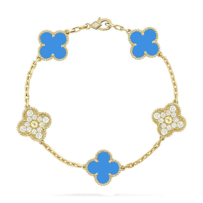 [Azure Tears]LUCKY CLOVER 5-MOTIV-ARMBAND – BLAUER ACHAT-KOLLEKTION