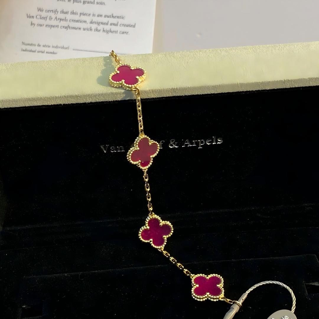 [Azure Tears Jewelry]NEW CLOVER 5 MOTIFS PINK ENAMEL BRACELET
