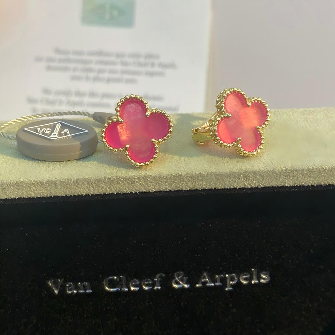 [Azure Tears Jewelry]NEW CLOVER 15MM PINK ENAMEL STUD EARRINGS