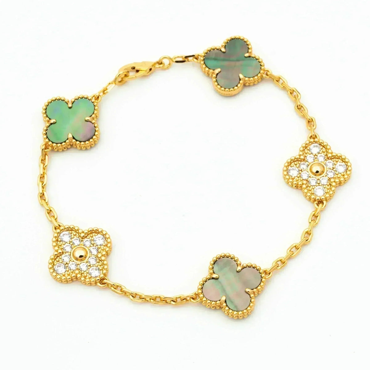 [Azure Tears]LUCKY CLOVER 5-MOTIF BRACELET - GREY MOTHER-OF-PEARL COLLECTION