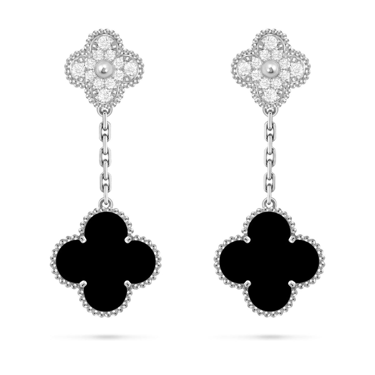 [Azure Tears]CLOVER DUAL-MOTIF STATEMENT STUD EARRINGS - DOUBLE-CHARM COLLECTION