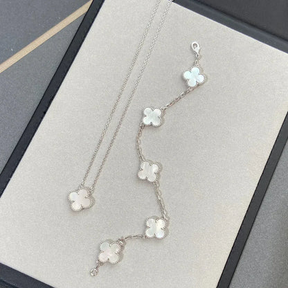 [Azure Tears]ラッキー クローバー 5モチーフ ブレスレット - マザーオブパール コレクション