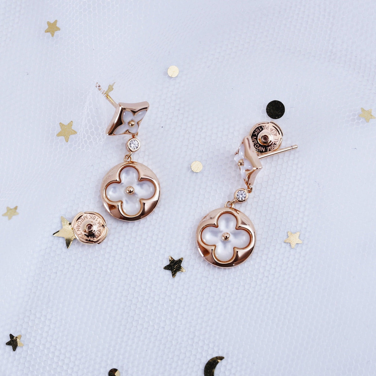 [Azure Tears]STAR AND SUN ROSE GOLD MOP DROP EARRINGS