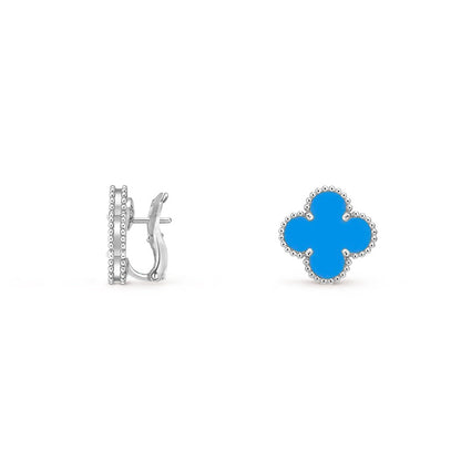 [Azure Tears]15MM クローバー フラワー スタッド イヤリング ホワイトゴールドコレクション