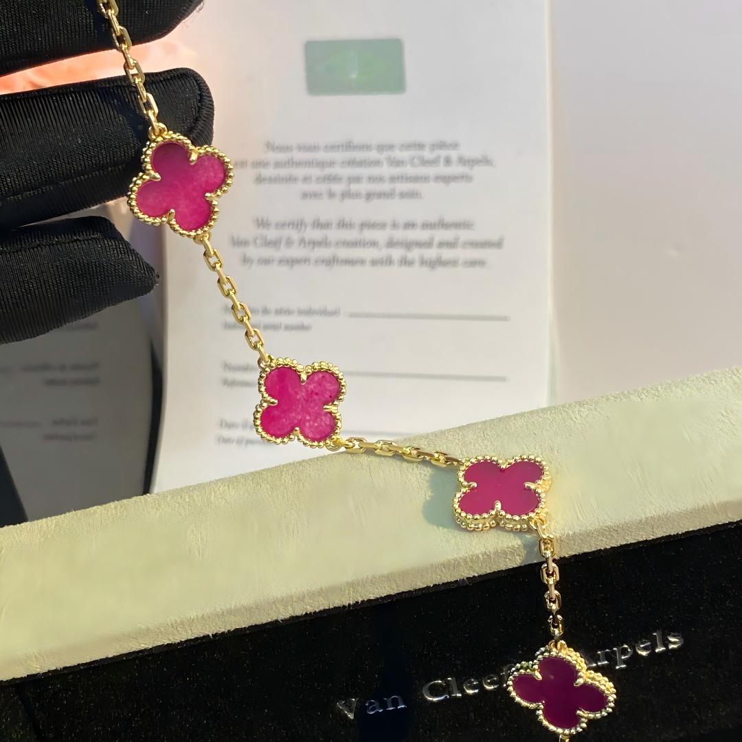 [Azure Tears Jewelry]NEW CLOVER 5 MOTIFS PINK ENAMEL BRACELET