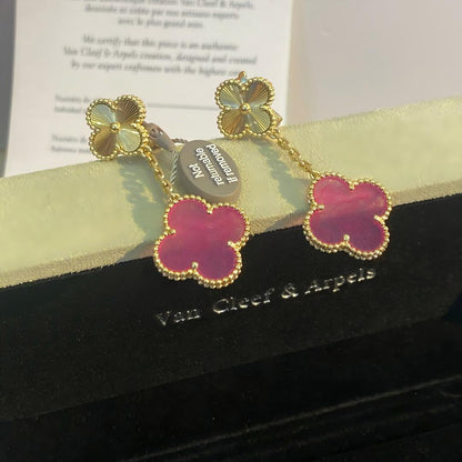 [Azure Tears Jewelry]NEW CLOVER 2 MOTIF PINK ENAMEL EARRINGS