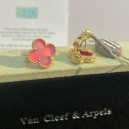 [Azure Tears Jewelry]NEW CLOVER 15MM PINK ENAMEL STUD EARRINGS