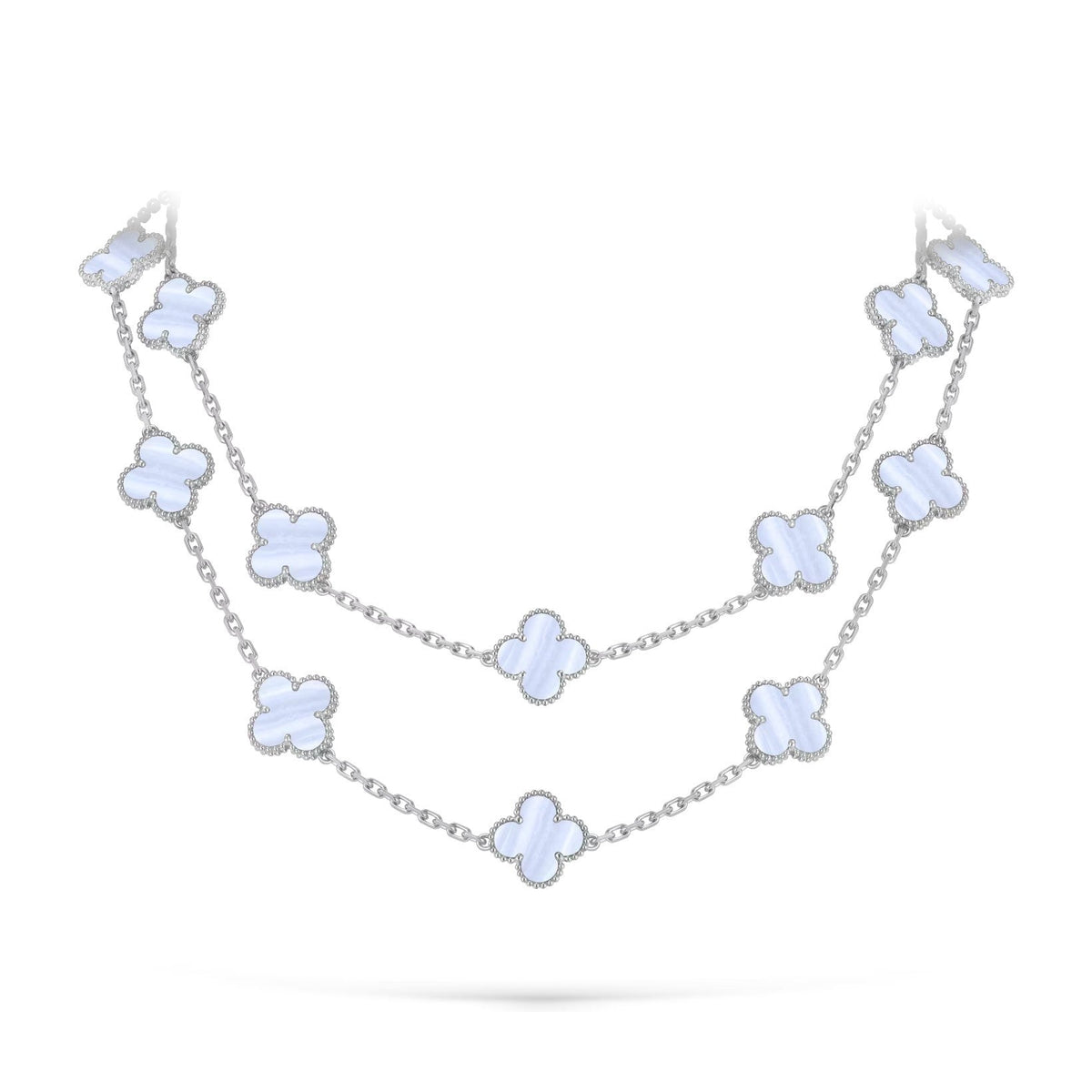 [Azure Tears]CLASSIC 20-MOTIF LUCKY CLOVER LONG NECKLACE WHITE GOLD COLLECTION