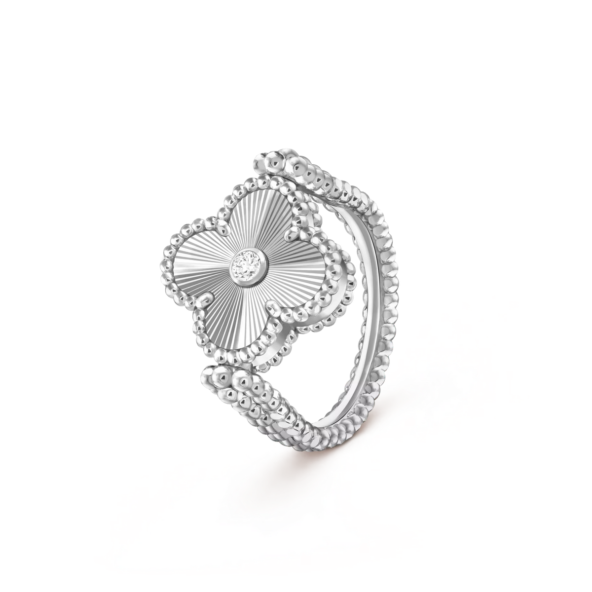 [Azure Tears]LUCKY CLOVER WHITE GOLD REVERSIBLE RING
