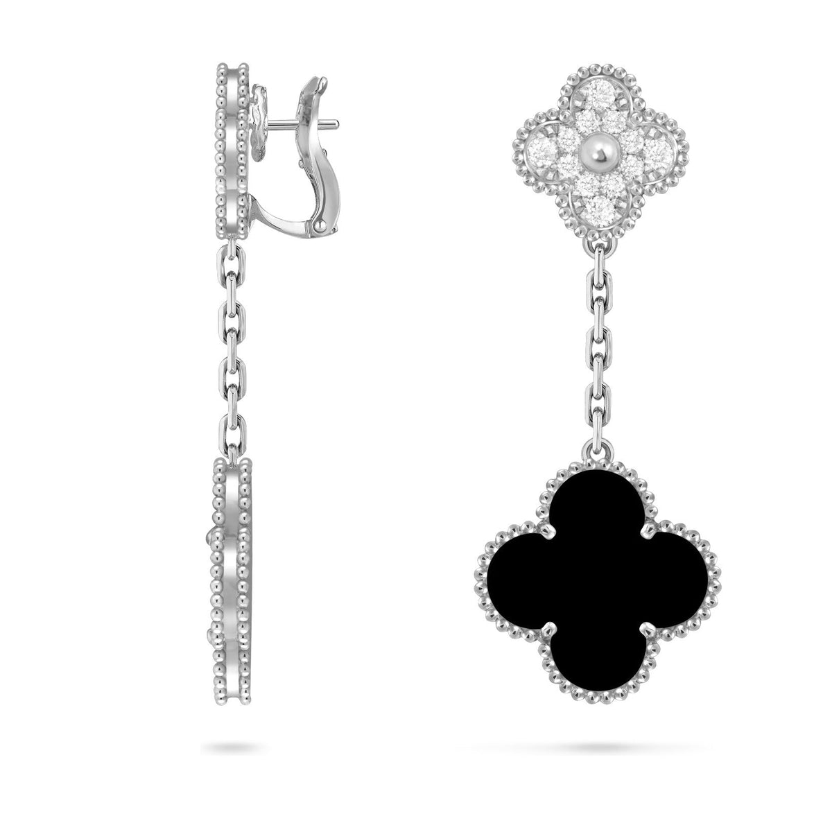 [Azure Tears]CLOVER DUAL-MOTIF STATEMENT STUD EARRINGS - DOUBLE-CHARM COLLECTION
