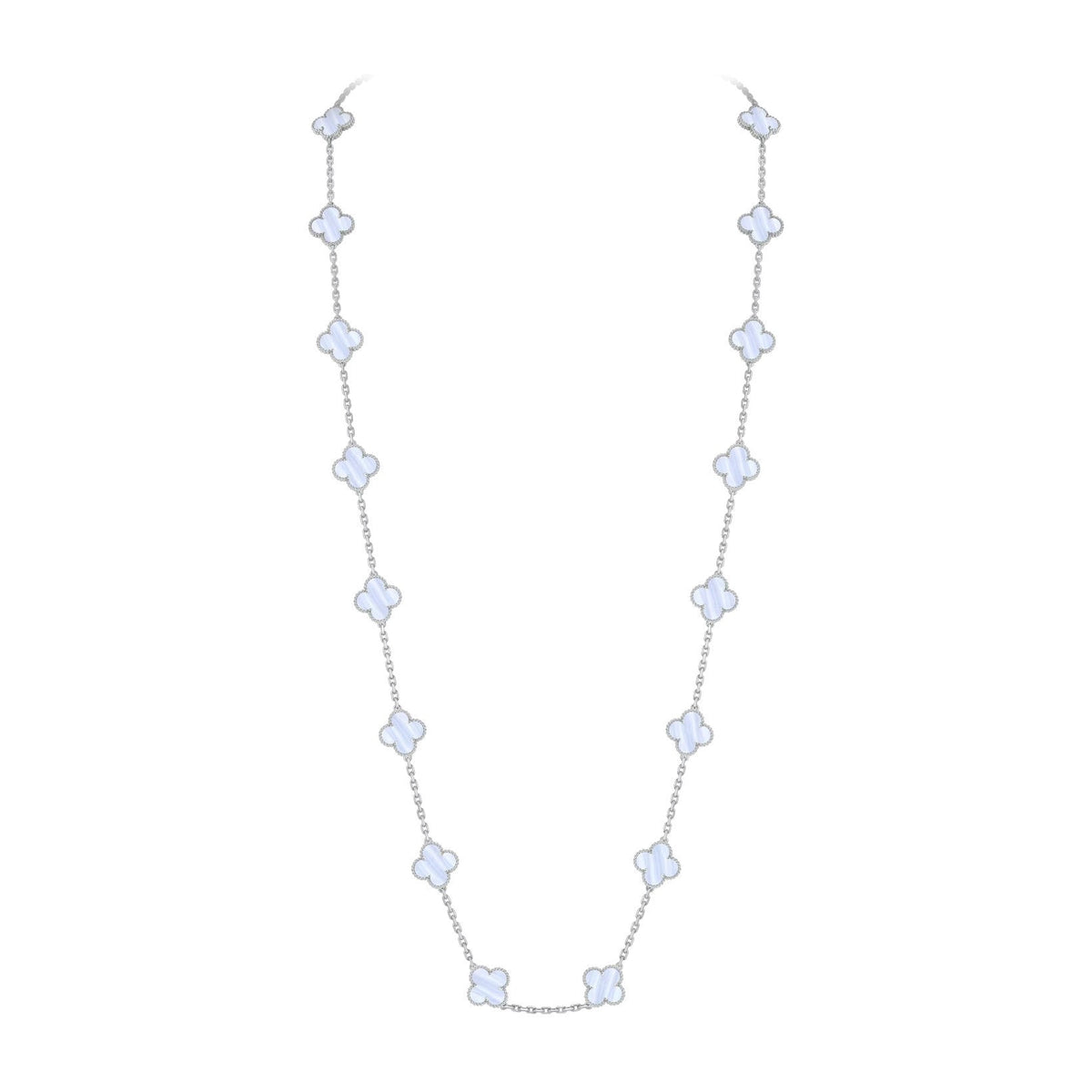 [Azure Tears]CLASSIC 20-MOTIF LUCKY CLOVER LONG NECKLACE WHITE GOLD COLLECTION