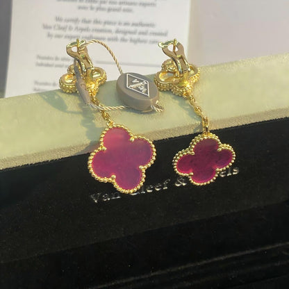 [Azure Tears Jewelry]NEW CLOVER 2 MOTIF PINK ENAMEL EARRINGS