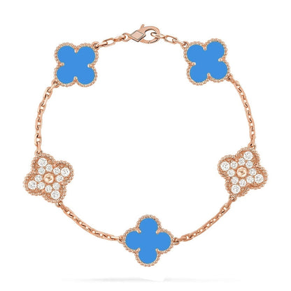 [Azure Tears]LUCKY CLOVER 5-MOTIV-ARMBAND – BLAUER ACHAT-KOLLEKTION