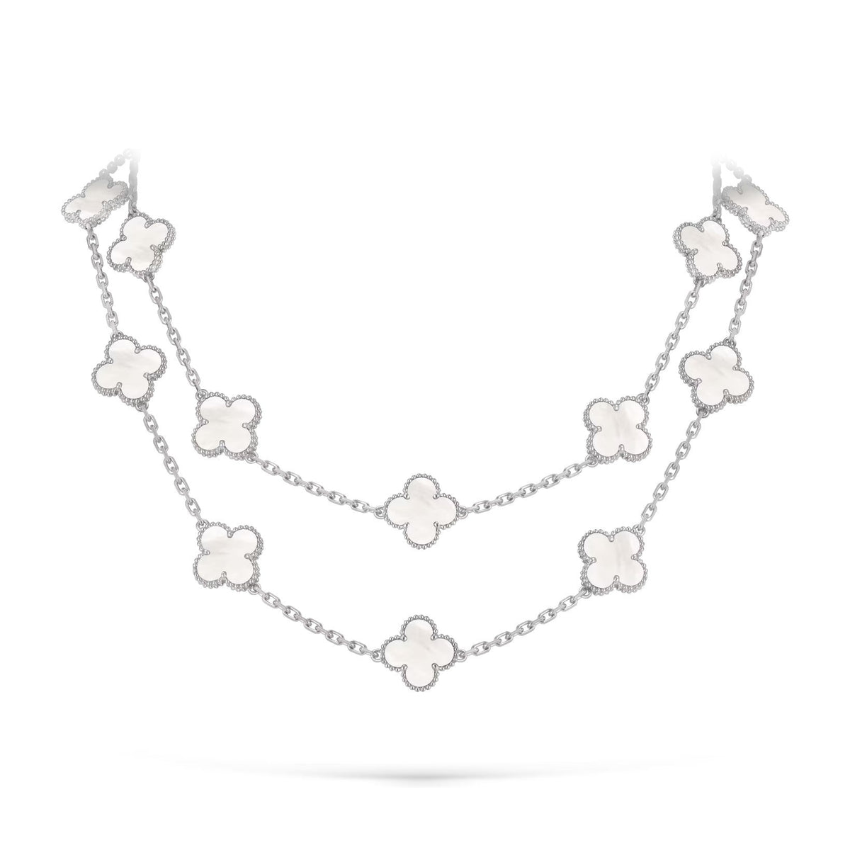 [Azure Tears]CLASSIC 20-MOTIF LUCKY CLOVER LONG NECKLACE WHITE GOLD COLLECTION