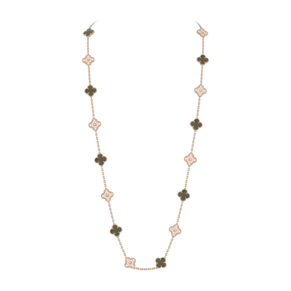 [Azure Tears]CLASSIC 20-MOTIF LUCKY CLOVER LONG NECKLACE ROSE GOLD COLLECTION