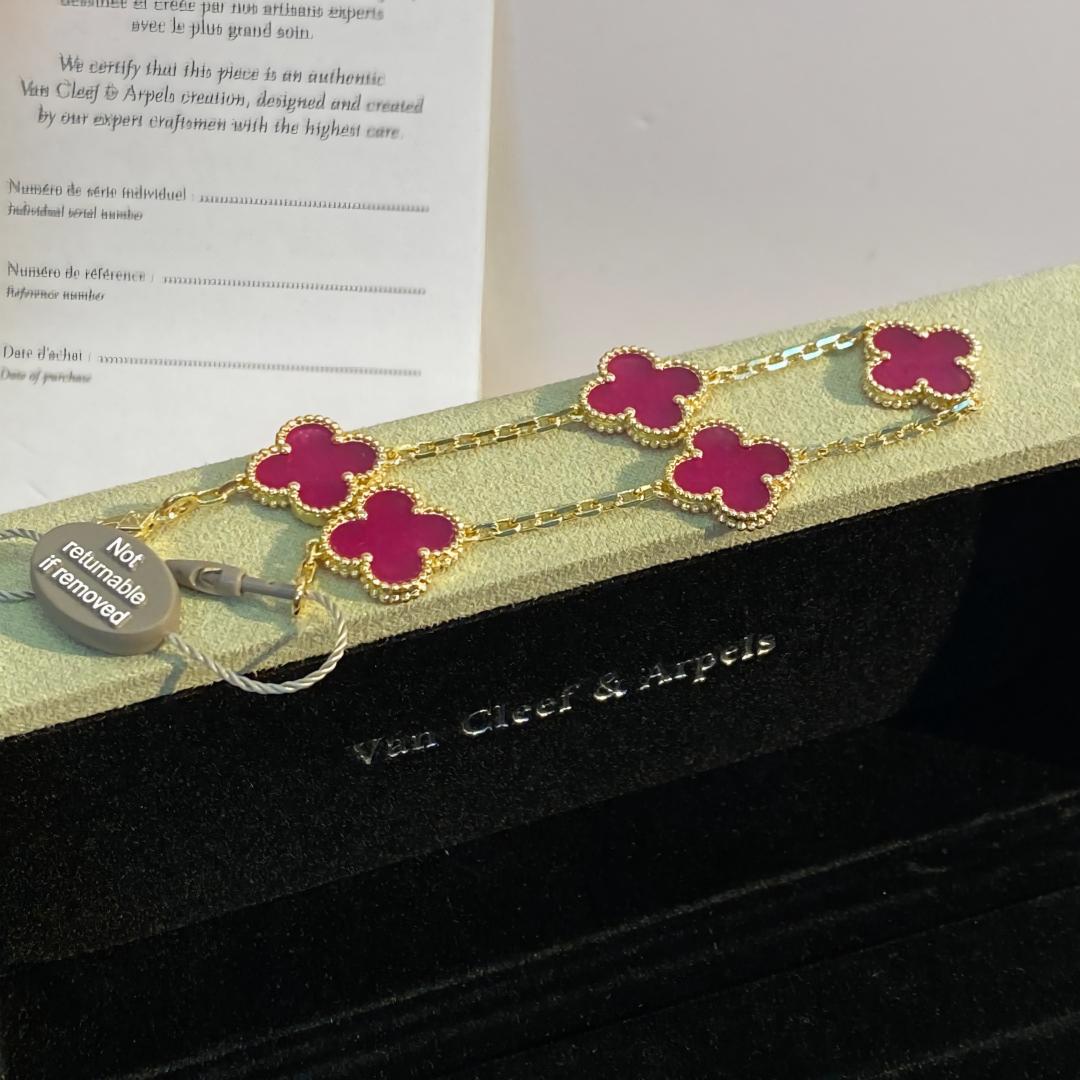 [Azure Tears Jewelry]NEW CLOVER 5 MOTIFS PINK ENAMEL BRACELET