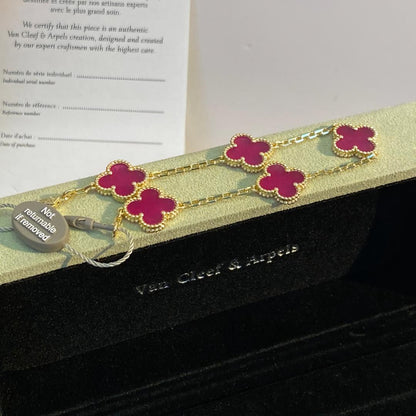 [Azure Tears Jewelry]NEW CLOVER 5 MOTIFS PINK ENAMEL BRACELET