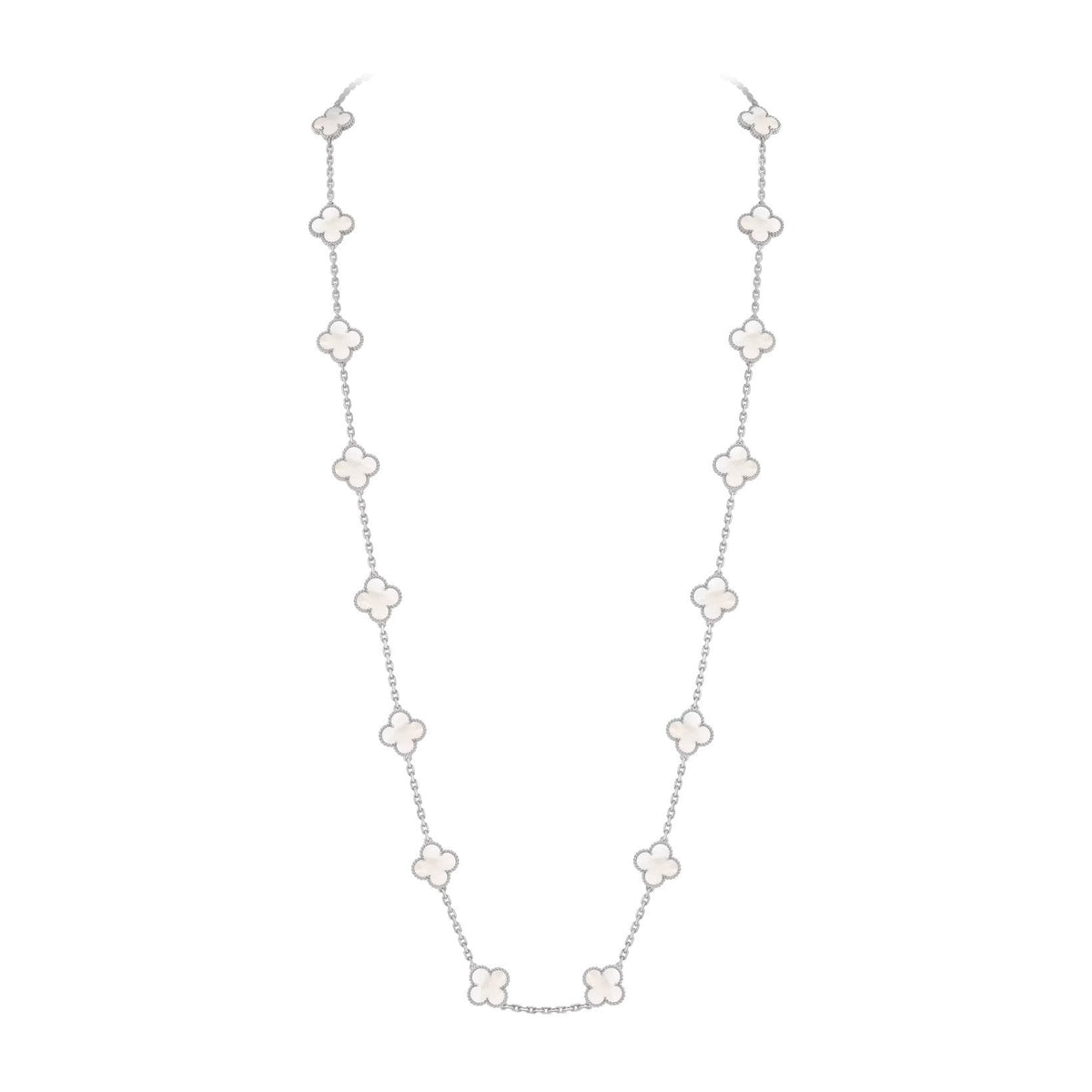 [Azure Tears]CLASSIC 20-MOTIF LUCKY CLOVER LONG NECKLACE WHITE GOLD COLLECTION