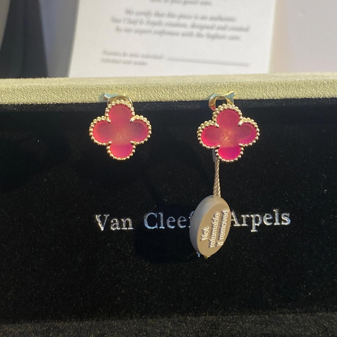 [Azure Tears Jewelry]NEW CLOVER 15MM PINK ENAMEL STUD EARRINGS