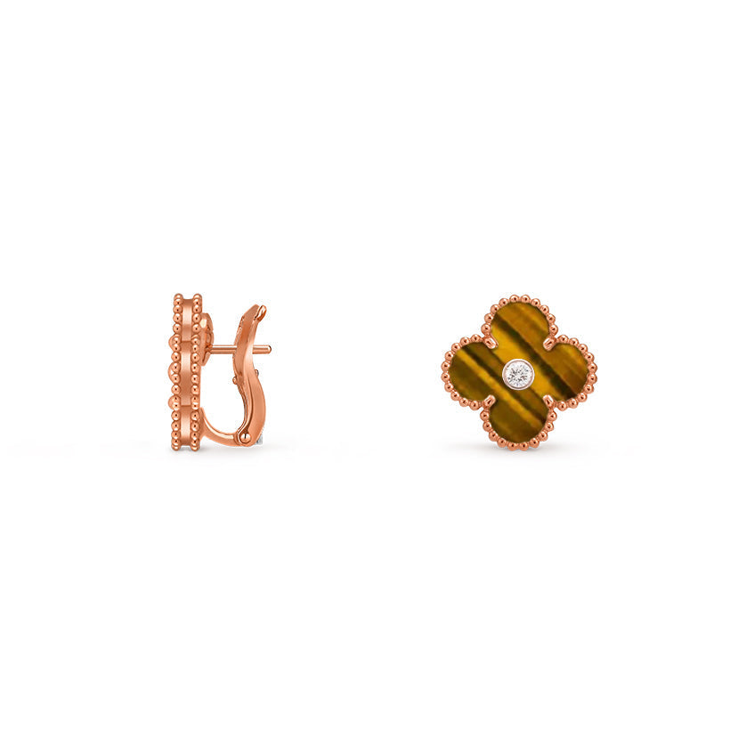 [Azure Tears]15MM CLOVER FLOWER STUD EARRINGS DIAMOND-ROSE GOLD COLLECTION