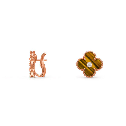 [Azure Tears]15MM CLOVER FLOWER STUD EARRINGS DIAMOND-ROSE GOLD COLLECTION