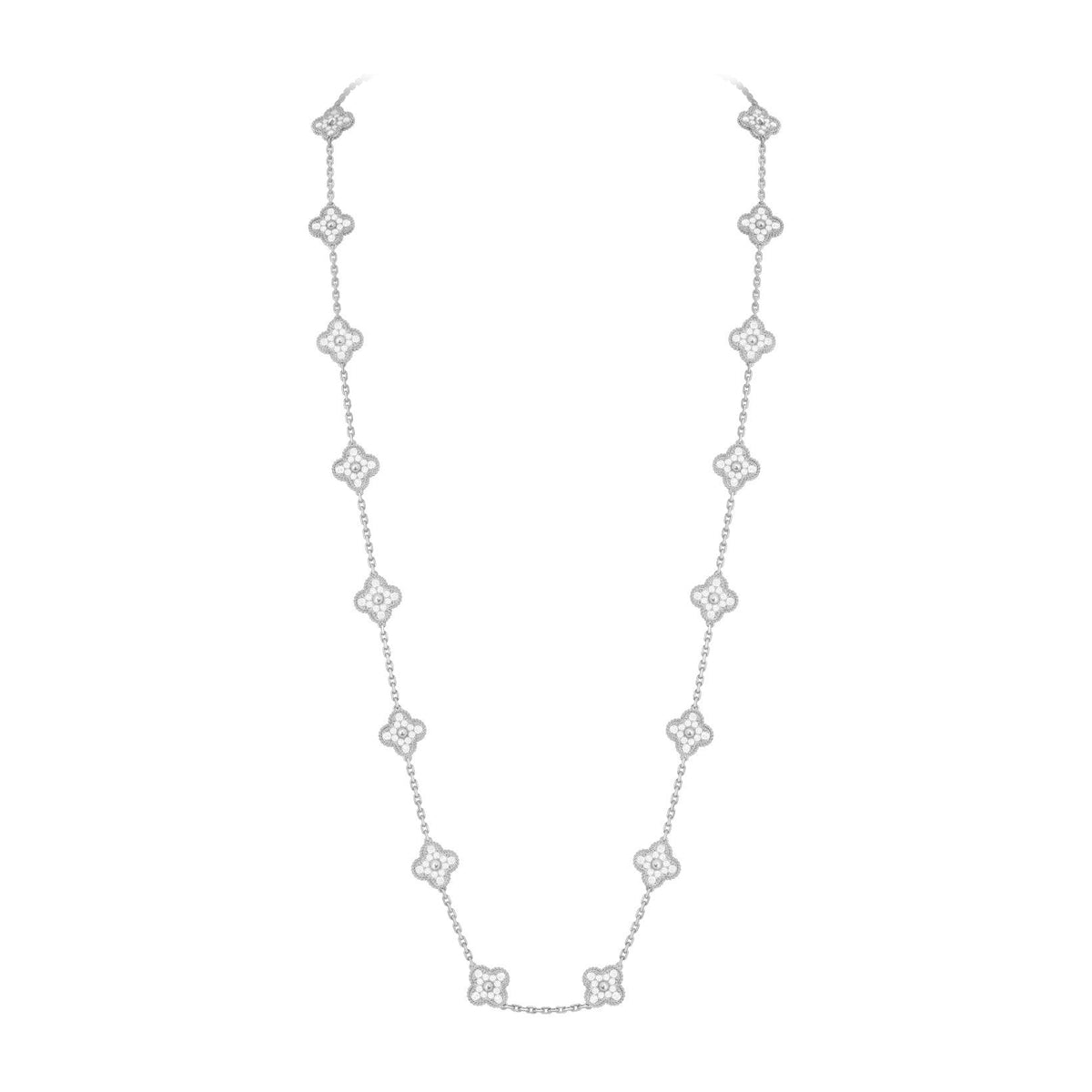 [Azure Tears]CLASSIC 20-MOTIF LUCKY CLOVER LONG NECKLACE WHITE GOLD COLLECTION