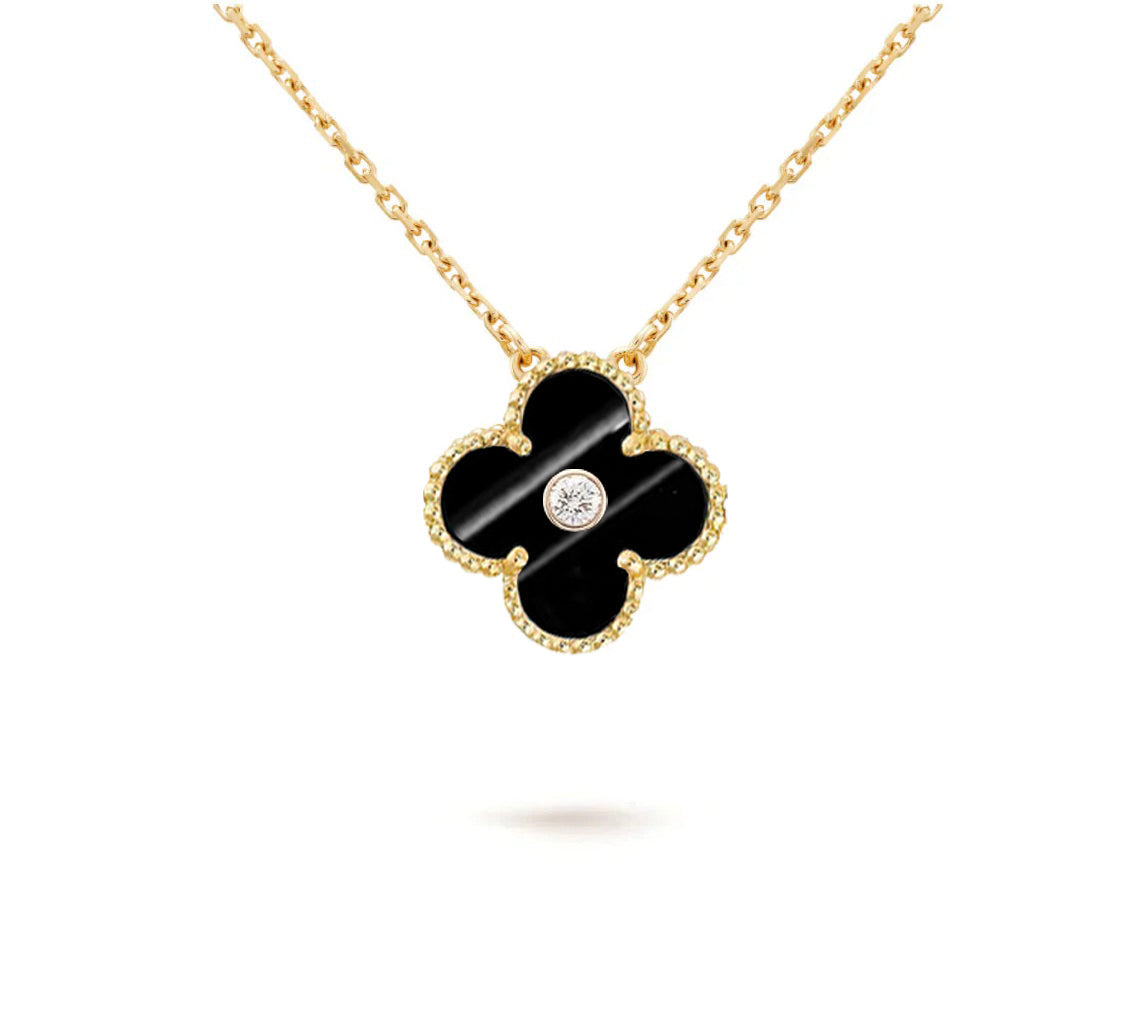 [Azure Tears]15MM CLOVER FLOWER DIAMOND PENDANT NECKLACE COLLECTION