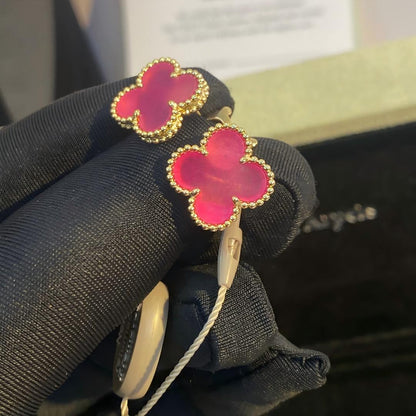 [Azure Tears Jewelry]NEW CLOVER 15MM PINK ENAMEL STUD EARRINGS