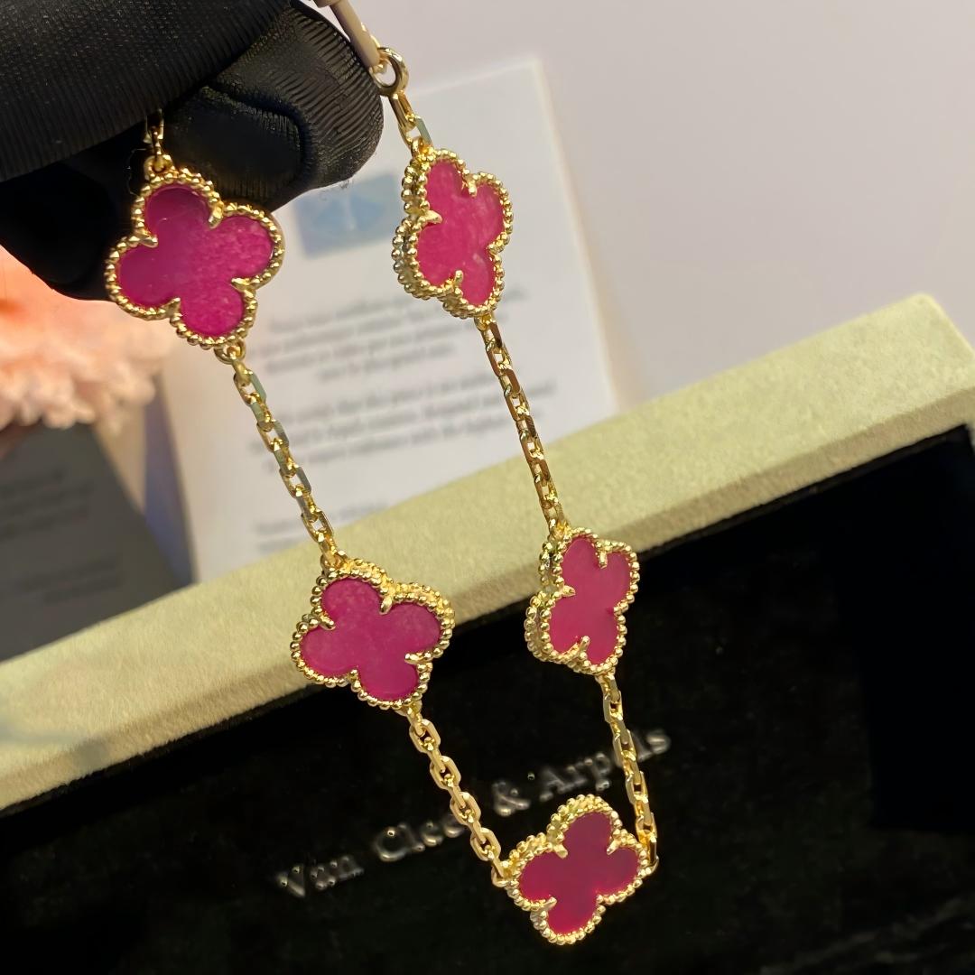 [Azure Tears Jewelry]NEW CLOVER 5 MOTIFS PINK ENAMEL BRACELET