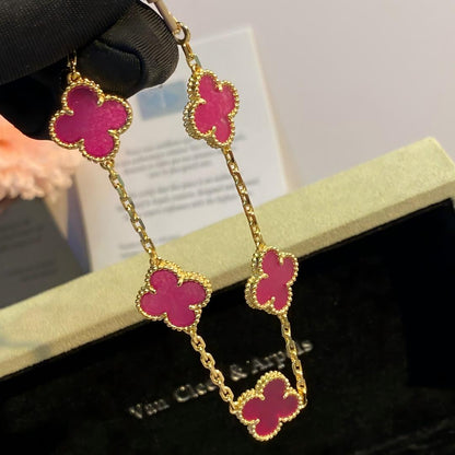 [Azure Tears Jewelry]NEW CLOVER 5 MOTIFS PINK ENAMEL BRACELET