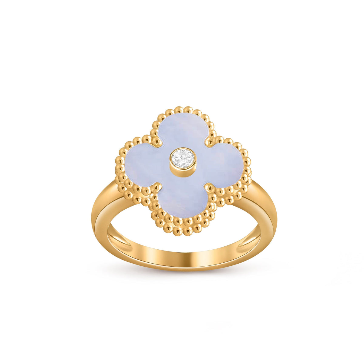 [Azure Tears]LUCKY CLOVER ダイヤモンドアクセント ゴールドリングコレクション