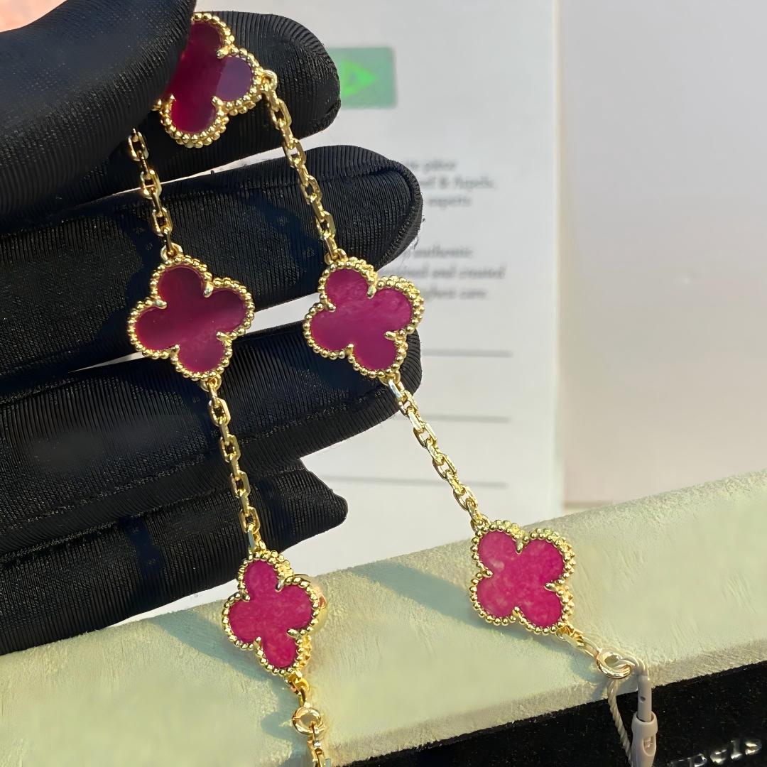 [Azure Tears Jewelry]NEW CLOVER 5 MOTIFS PINK ENAMEL BRACELET