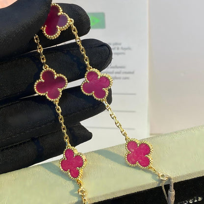 [Azure Tears Jewelry]NEW CLOVER 5 MOTIFS PINK ENAMEL BRACELET