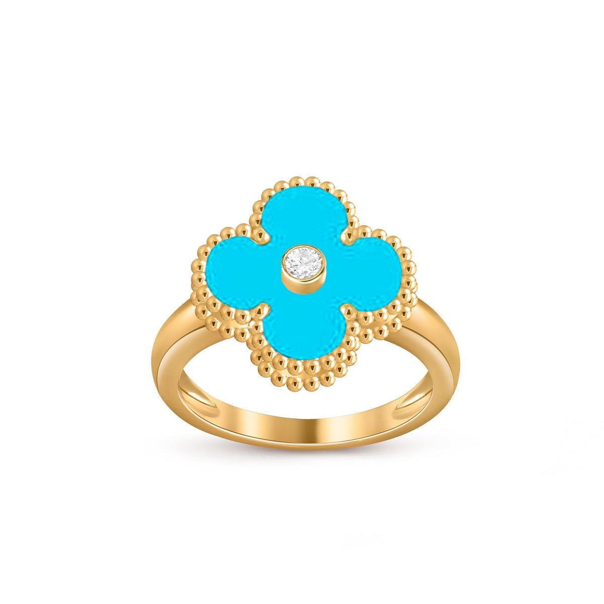 [Azure Tears]LUCKY CLOVER ダイヤモンドアクセント ゴールドリングコレクション