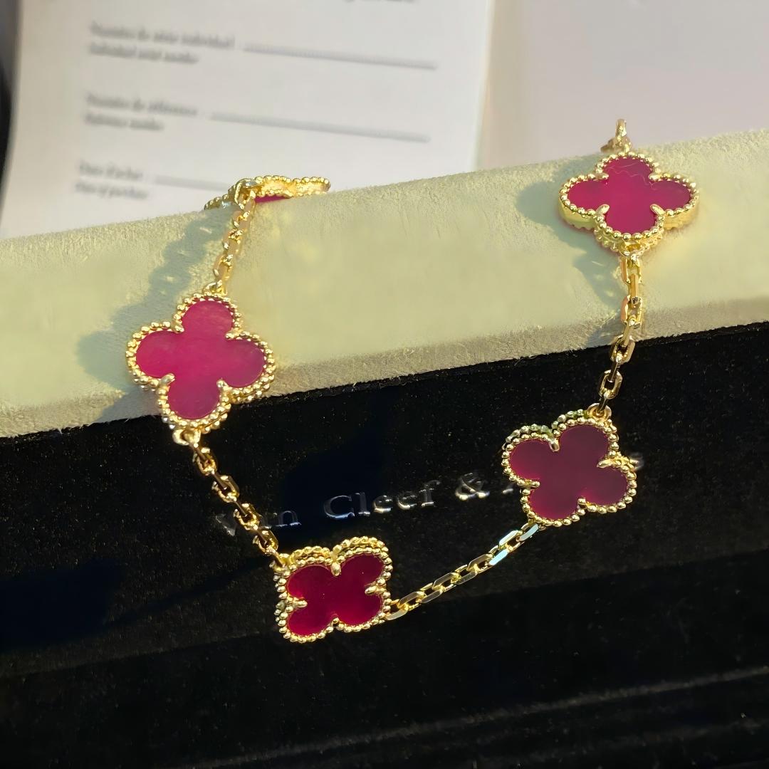 [Azure Tears Jewelry]NEW CLOVER 5 MOTIFS PINK ENAMEL BRACELET