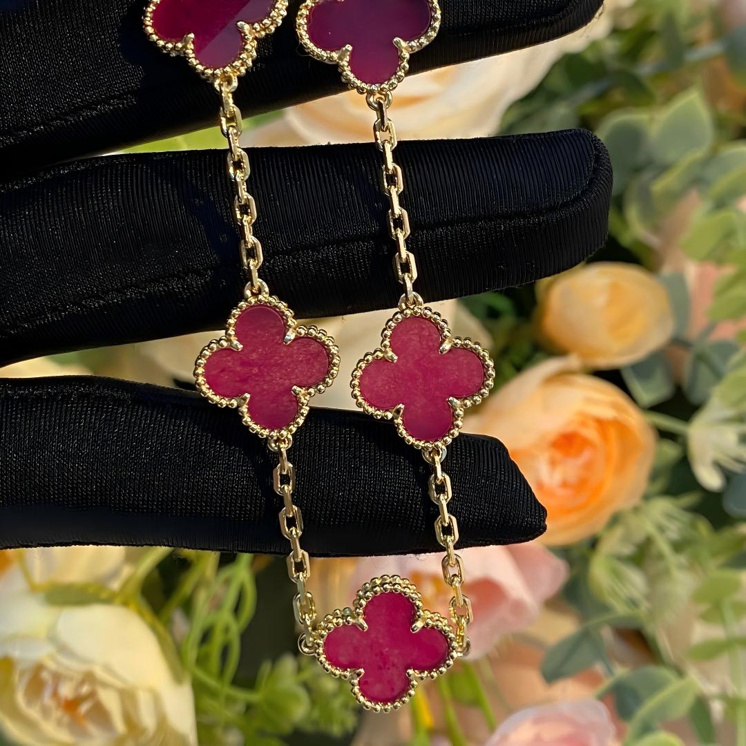 [Azure Tears Jewelry]NEW CLOVER 5 MOTIFS PINK ENAMEL BRACELET