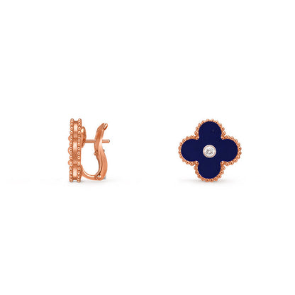 [Azure Tears]15MM CLOVER FLOWER STUD EARRINGS DIAMOND-ROSE GOLD COLLECTION