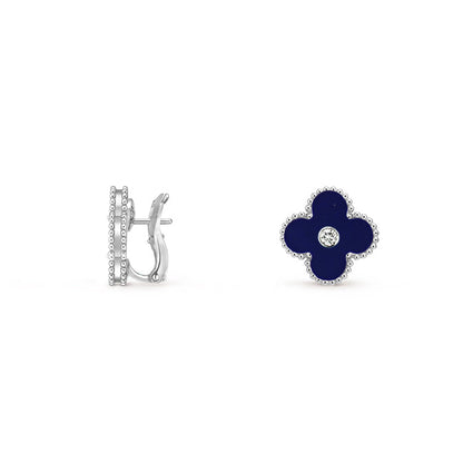 [Azure Tears]15MM CLOVER FLOWER STUD EARRINGS DIAMOND-WHITE GOLD COLLECTION
