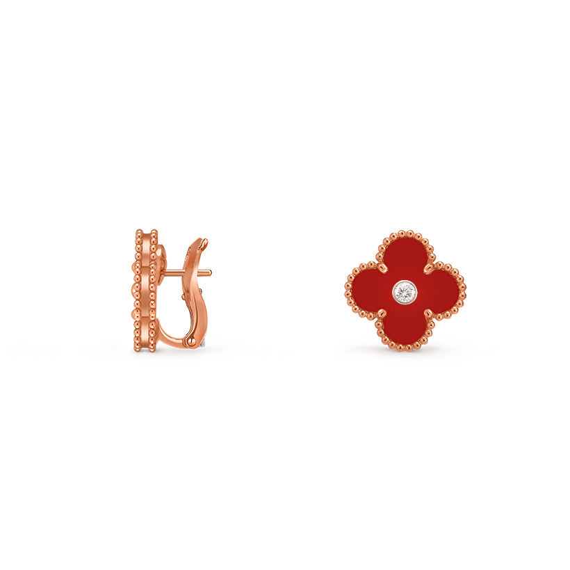 [Azure Tears]15MM CLOVER FLOWER STUD EARRINGS DIAMOND-ROSE GOLD COLLECTION