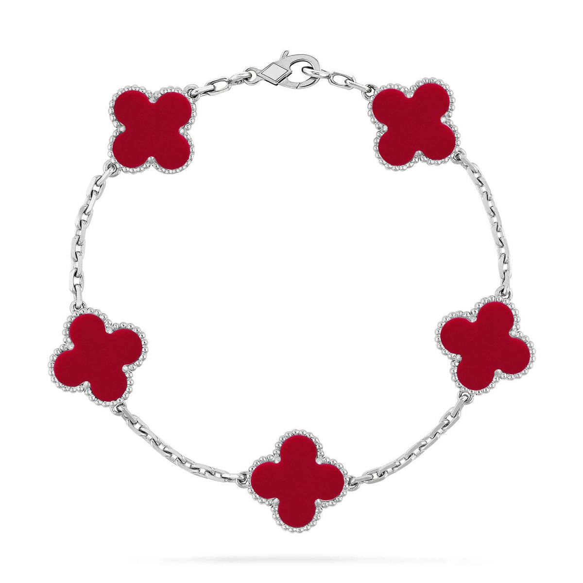[Azure Tears]LUCKY CLOVER 5-MOTIF BRACELET - RED CARNELIAN COLLECTION