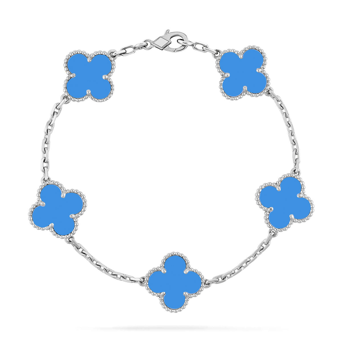 [Azure Tears]LUCKY CLOVER 5-MOTIV-ARMBAND – BLAUER ACHAT-KOLLEKTION
