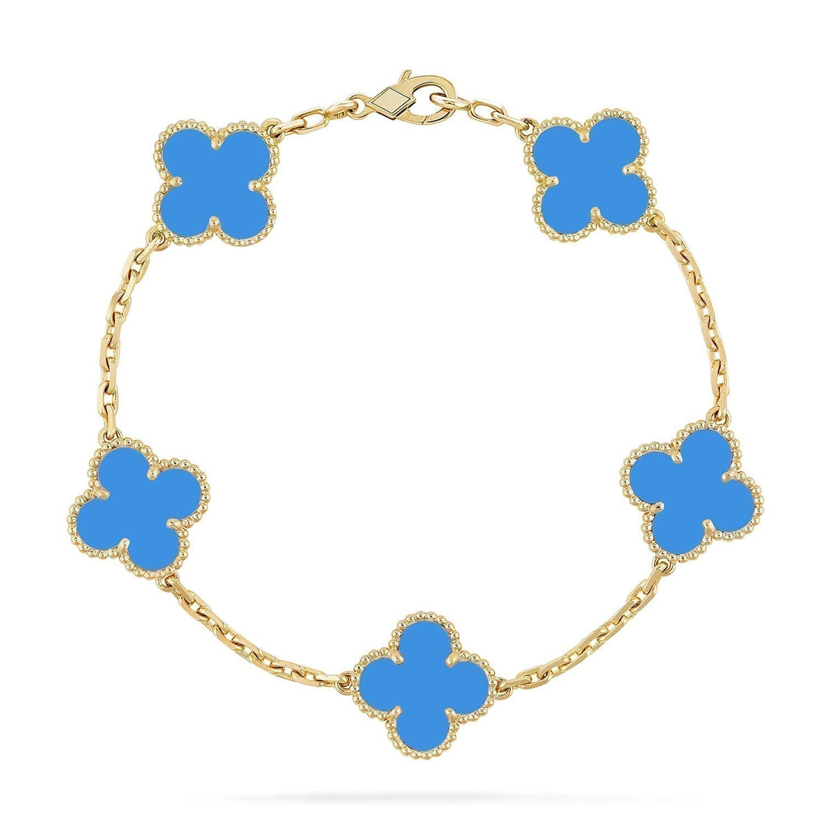 [Azure Tears]LUCKY CLOVER 5-MOTIV-ARMBAND – BLAUER ACHAT-KOLLEKTION