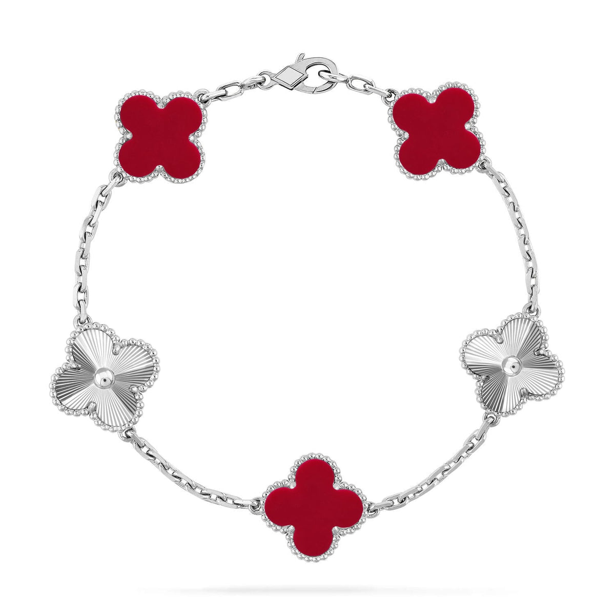 [Azure Tears]LUCKY CLOVER 5-MOTIF BRACELET - RED CARNELIAN COLLECTION