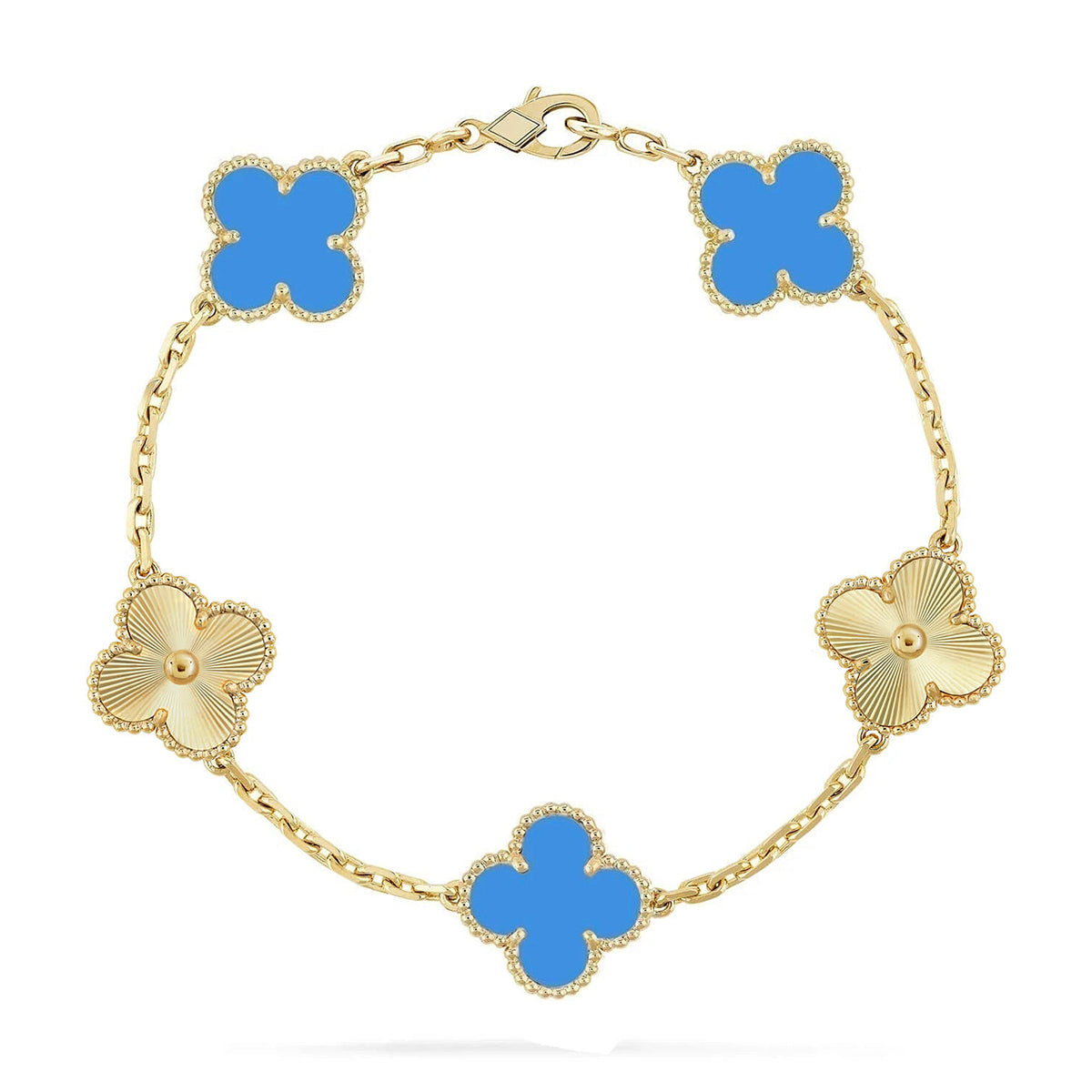 [Azure Tears]LUCKY CLOVER 5-MOTIV-ARMBAND – BLAUER ACHAT-KOLLEKTION