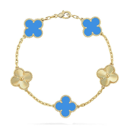 [Azure Tears]LUCKY CLOVER 5-MOTIV-ARMBAND – BLAUER ACHAT-KOLLEKTION