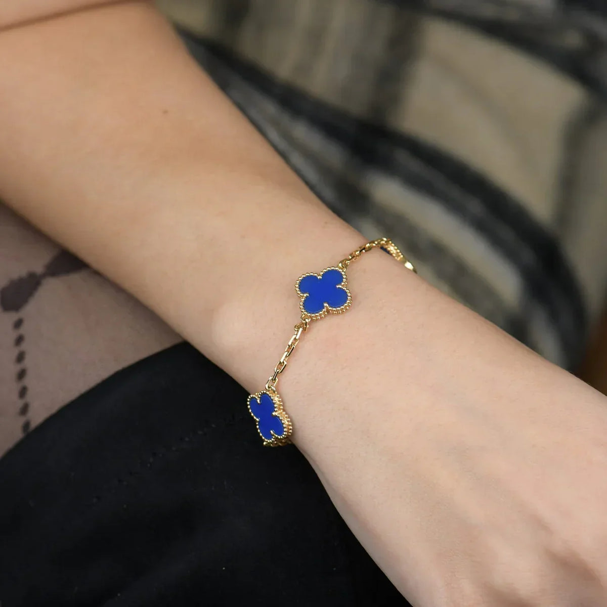 [Azure Tears]LUCKY CLOVER 5-MOTIV-ARMBAND – BLAUER ACHAT-KOLLEKTION