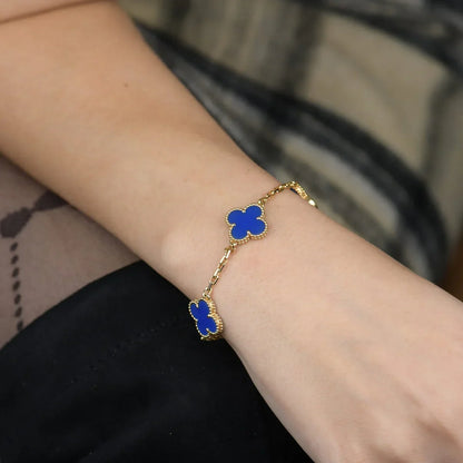 [Azure Tears]LUCKY CLOVER 5-MOTIV-ARMBAND – BLAUER ACHAT-KOLLEKTION