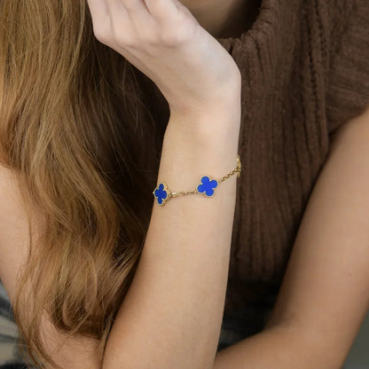 [Azure Tears]LUCKY CLOVER 5-MOTIV-ARMBAND – BLAUER ACHAT-KOLLEKTION