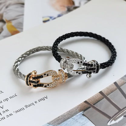 [Azure Tears]FORCE LARGE HORSESHOE BLACK & WHITE DIAMOND BRACELET - WHITE GOLD